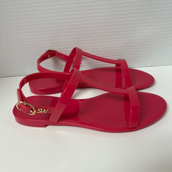 Stuart Weitzman hot pink Jelly Sandals Summer coquette beach resortwear Sz 7 New - Picture 2 of 6